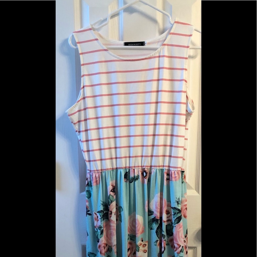 Maxi dress. Stripe on top/flowers on the bottom.